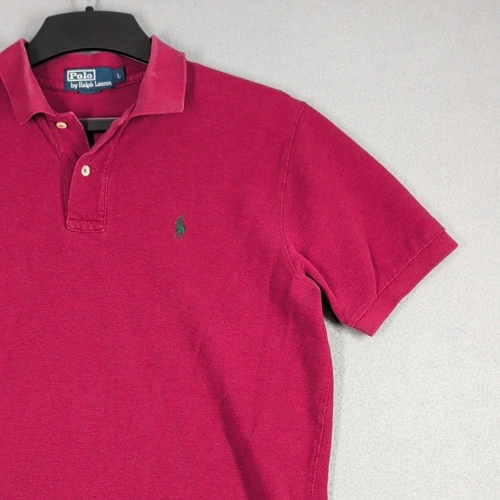 Polo Ralph Lauren Polo Shirt Mens L Red Pique Short Sleeve Green Pony Logo
